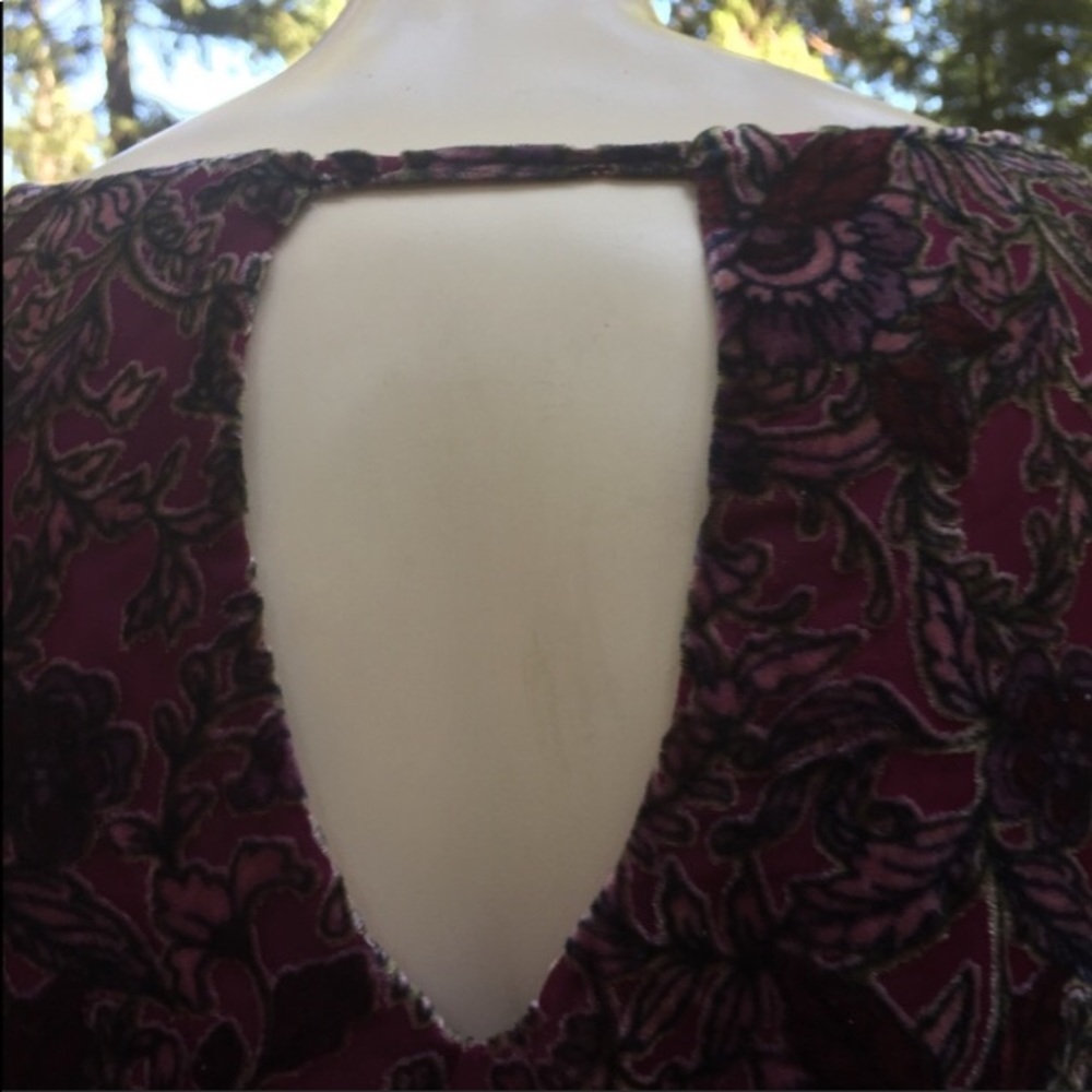Lily White burnt velvet brocade floral mesh ,vintage burgundy blouse - Picture 7 of 11